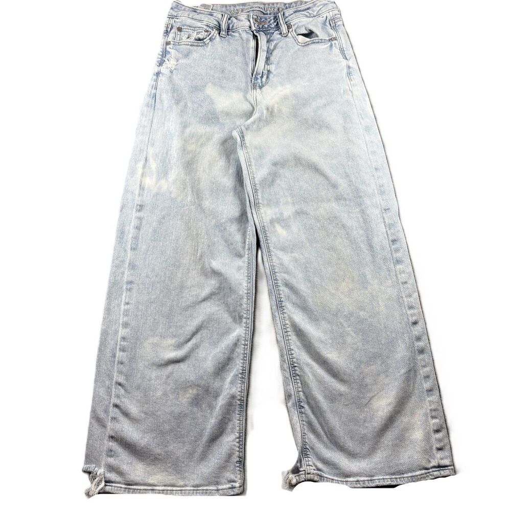 American Eagle Women Super High Rise Baggy Wide Leg Bleached Size 2 Short P148